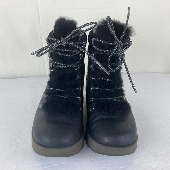 UGG Viki Womens 8.5 Leather Shearling Lace Up Vibram Soles Winter Ankle Boots - Picture 3 of 11